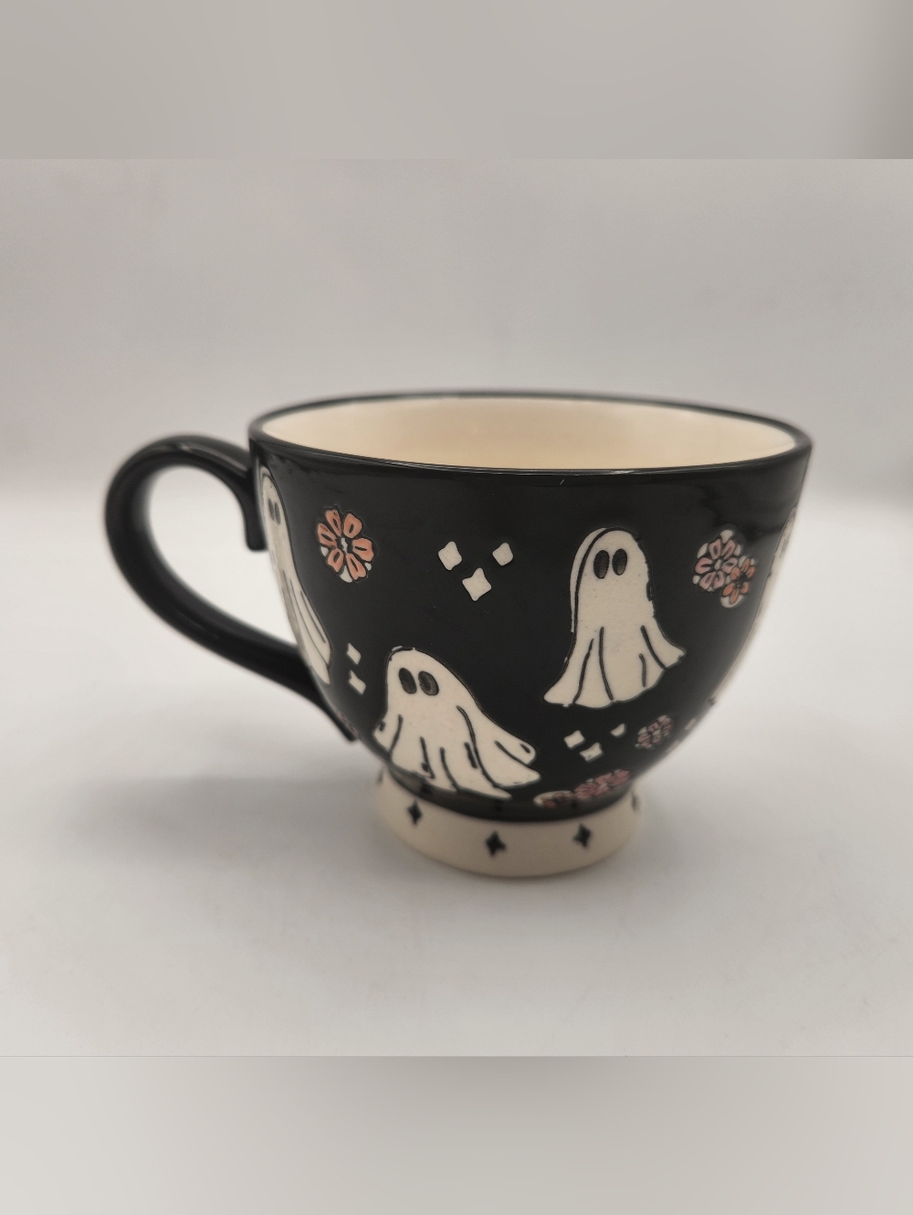 Potter's Studio Pink Black Ghost Pattern Coffee Mug